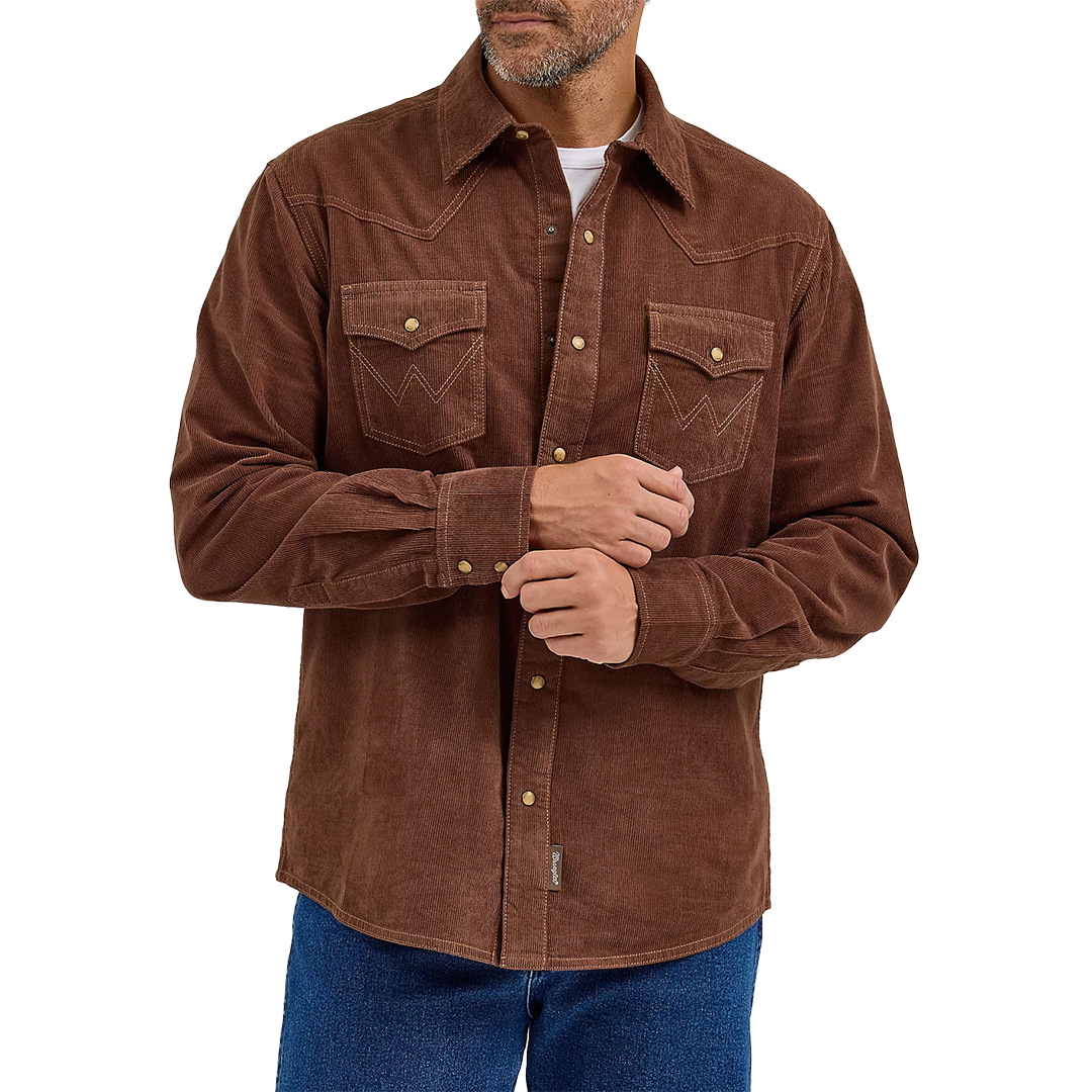 Chemise à manches longues en velours côtelé à boutons-pression style western rétro haut de gamme Wrangler pour homme