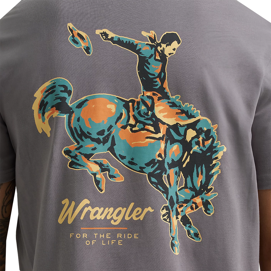 T-shirt Wrangler pour homme avec motif « Bucking Cowboy » au dos