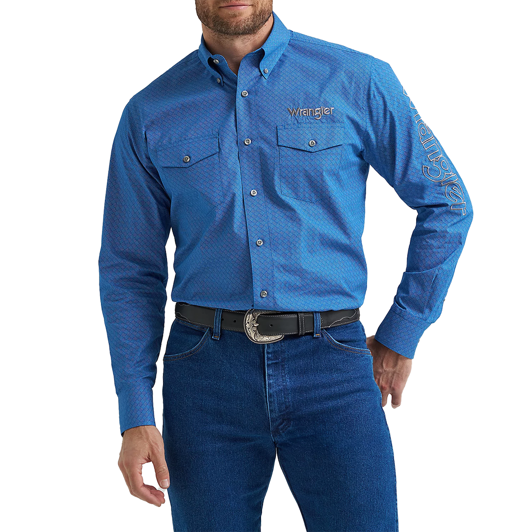 Wrangler Men's Logo Long Sleeve Button Shirt