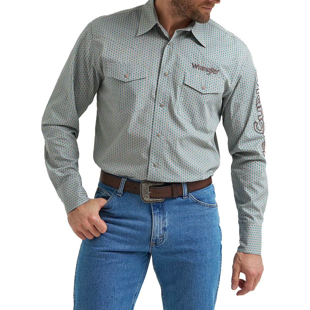 Wrangler Men's Logo Long Sleeve Snap Shirt