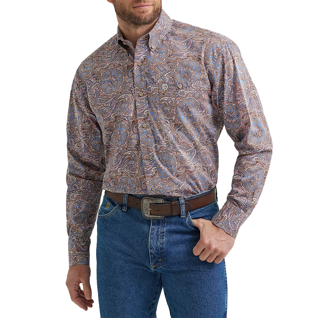 Wrangler Men's George Strait Long Sleeve Paisley Button Down Shirt