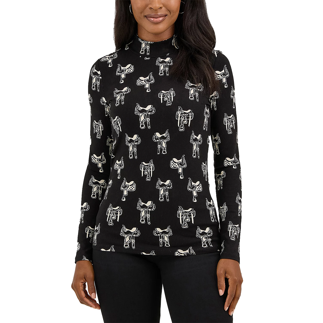Wrangler Women's Western Print Mock Neck Shirt