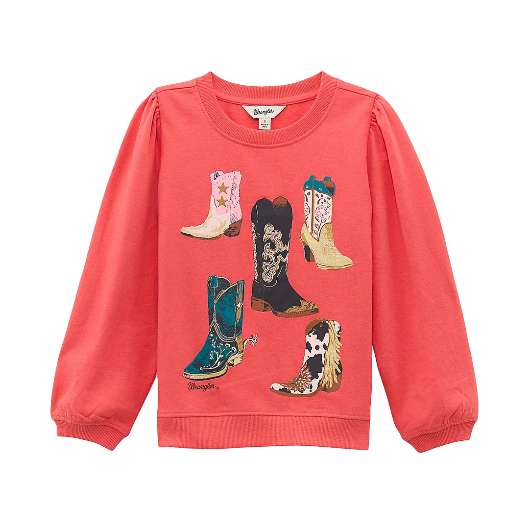 Wrangler Girls' Graphic Puff Sleeve Pullover