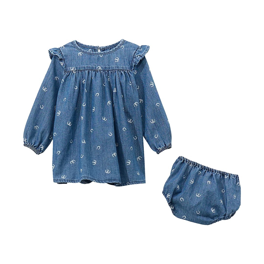 Wrangler Little Girls' Long Sleeve Denim Trapeze Dress