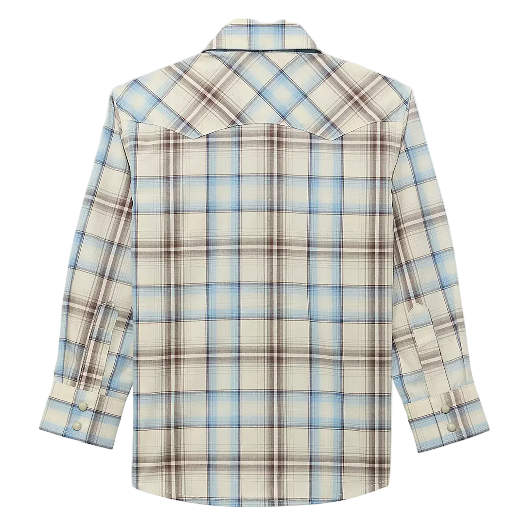 Wrangler Boys' Retro Western Plaid Long Sleeve Snap Shirt