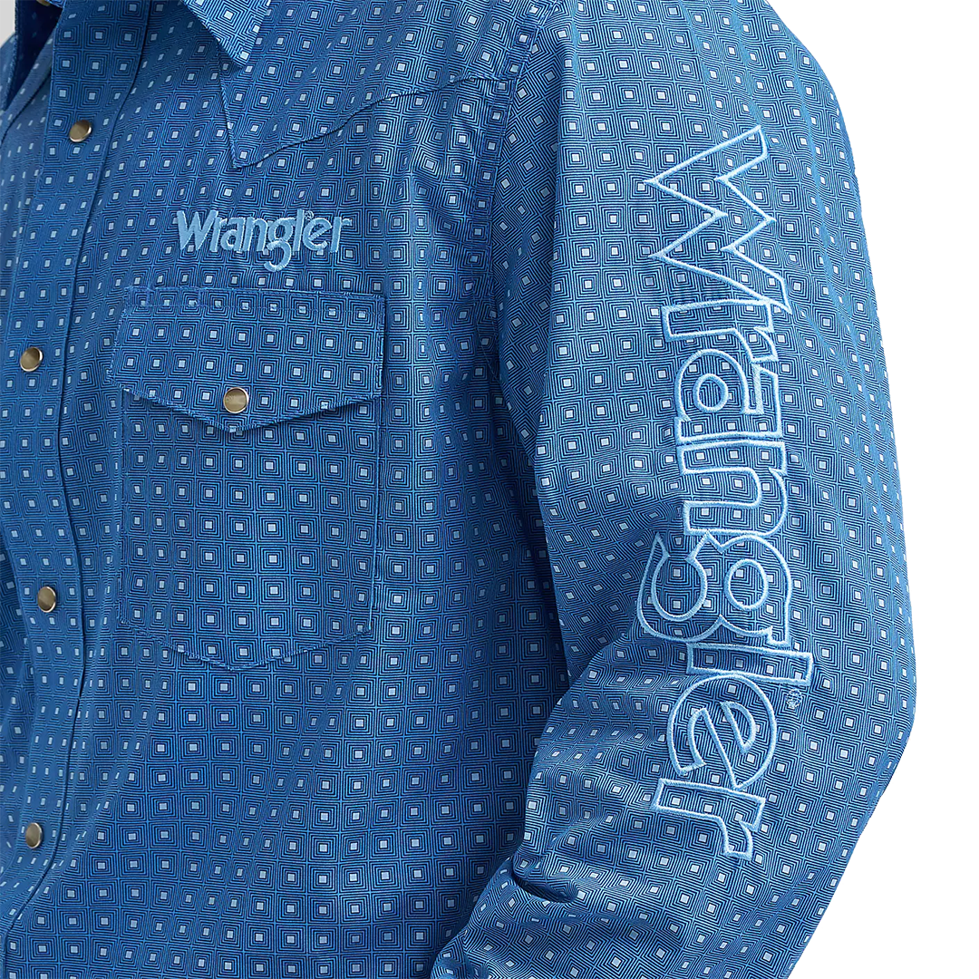 Wrangler Men's Logo Long Sleeve Snap Shirt