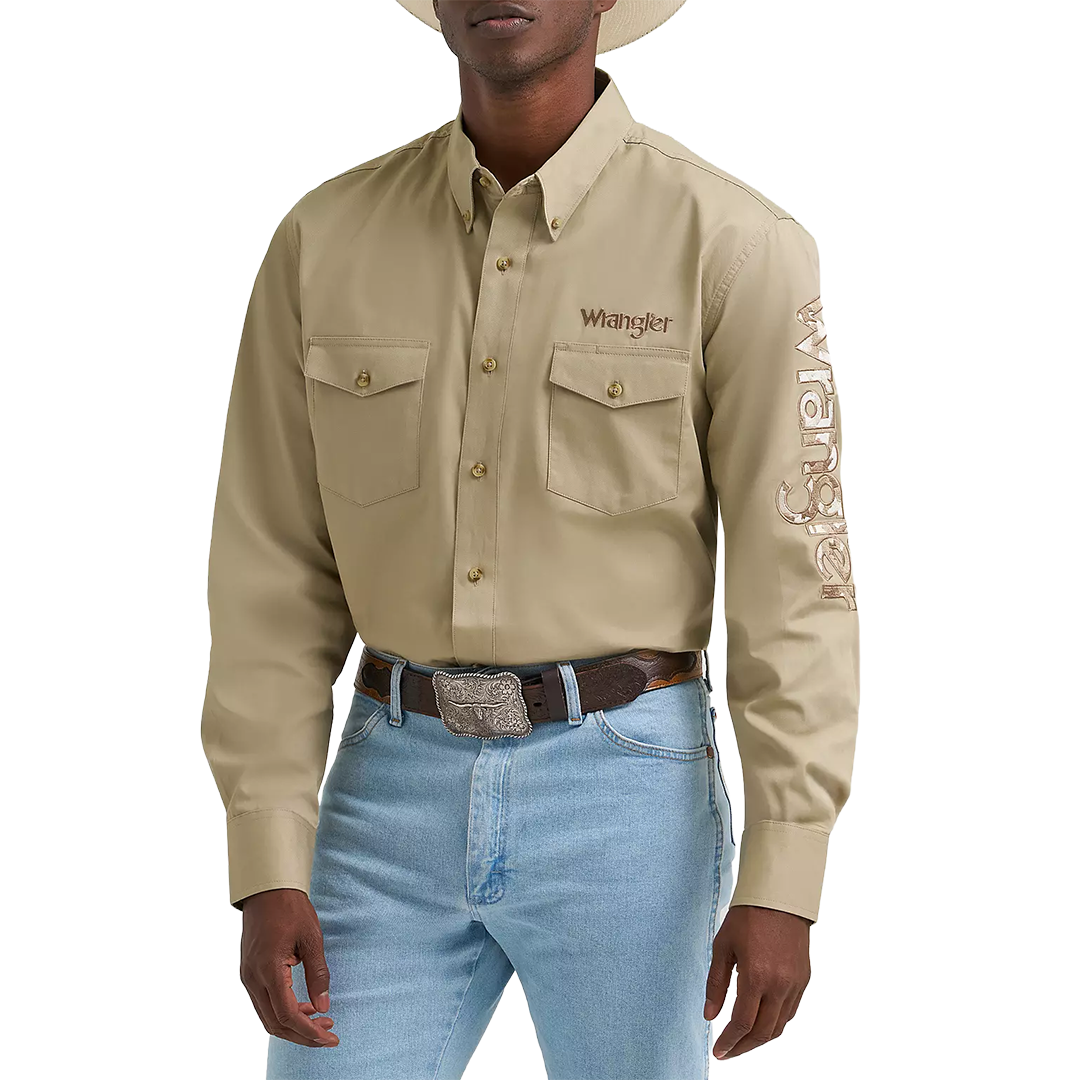 Wrangler Men's Logo Long Sleeve Button Shirt