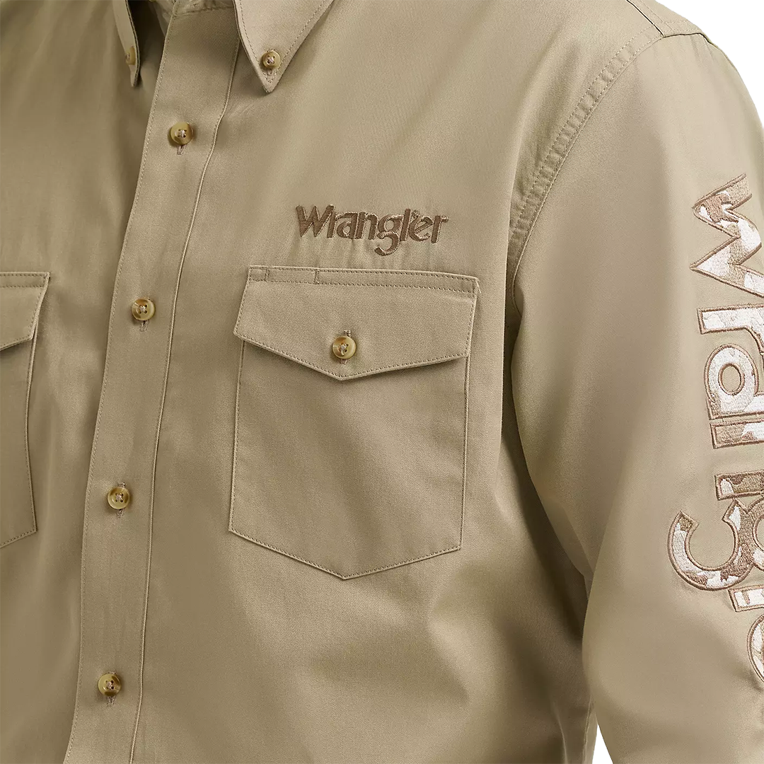 Wrangler Men's Logo Long Sleeve Button Shirt