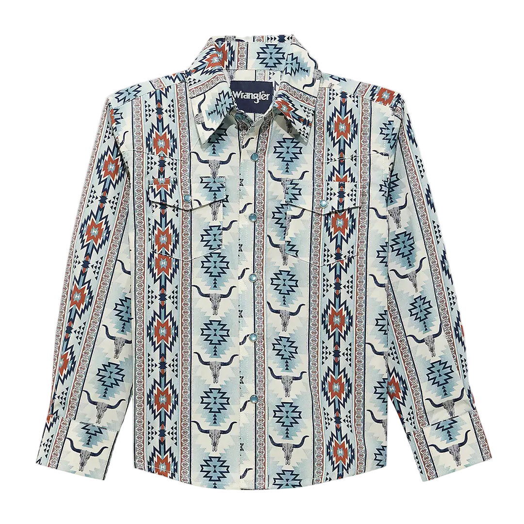 Wrangler Boys' Checotah Aztec Long Sleeve Snap Shirt