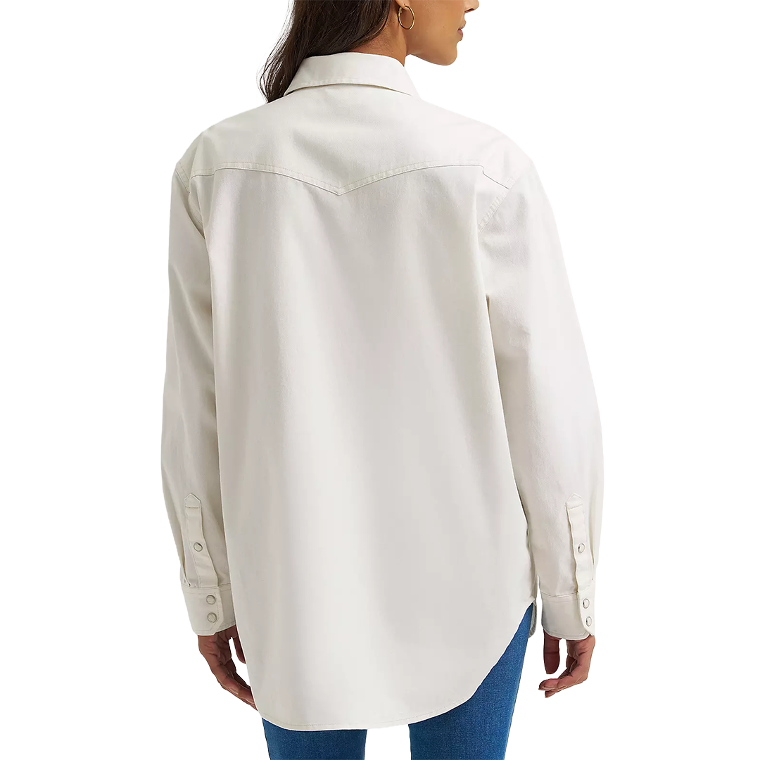 Wrangler Women's Embroidered Boyfriend Western Long Sleeve Snap Shirt