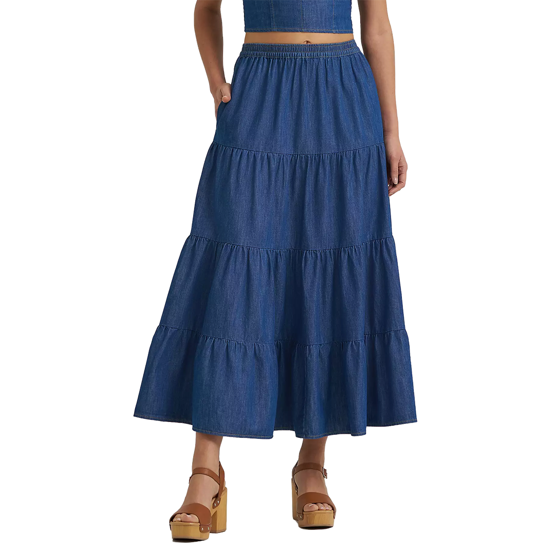 Wrangler Women's Denim Tiered Maxi Skirt