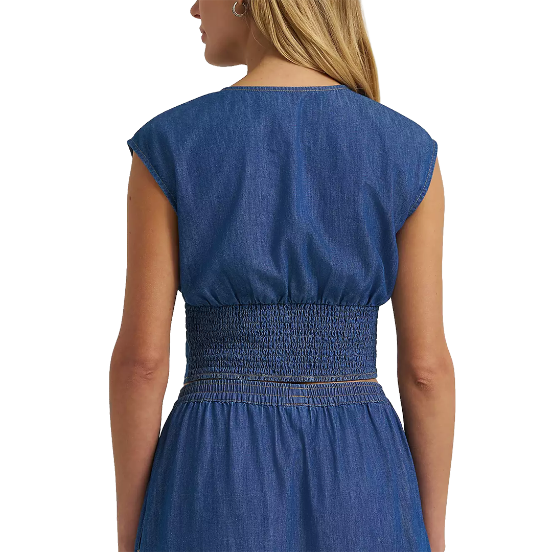 Wrangler Women's Smocked Crop Denim Blouse