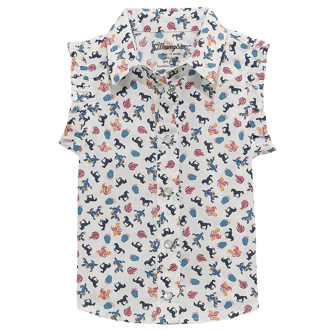 Wrangler Baby Girls' Sleeveless Ruffle Western Shirt