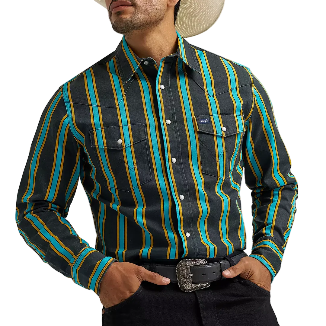 Wrangler Men's Vintage-Inspired Brushpopper Western Long Sleeve Snap WorkShirt