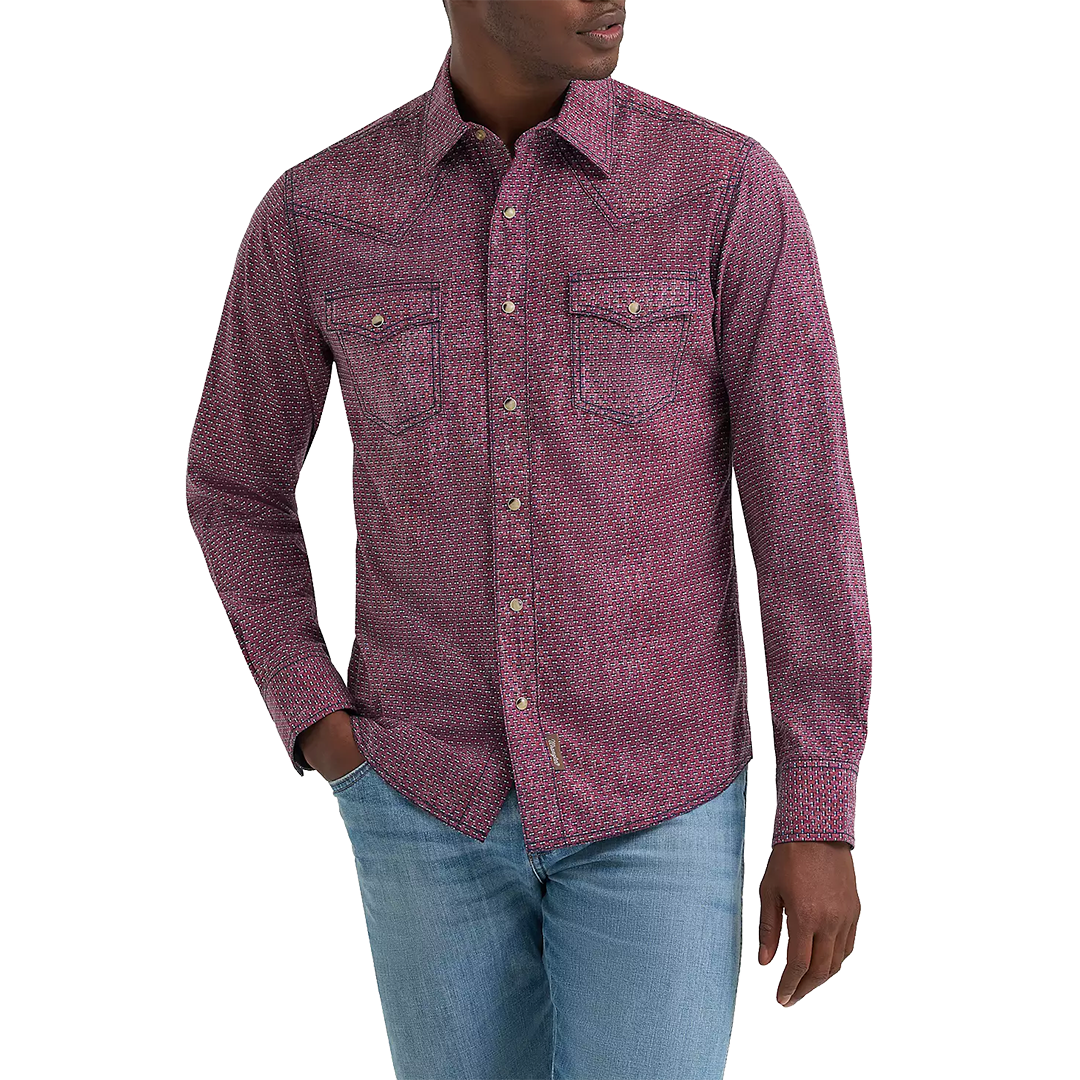 Wrangler Men's Retro Premium Print Long Sleeve Snap Shirt