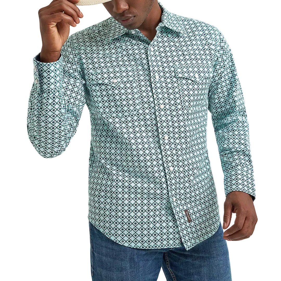 Chemise à manches longues boutonnée à imprimé diamant rétro de qualité supérieure Wrangler pour homme