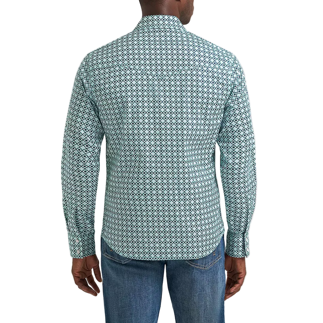 Chemise à manches longues boutonnée à imprimé diamant rétro de qualité supérieure Wrangler pour homme