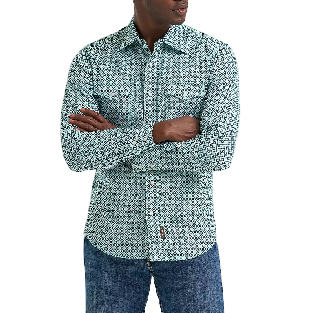 Chemise à manches longues boutonnée à imprimé diamant rétro de qualité supérieure Wrangler pour homme