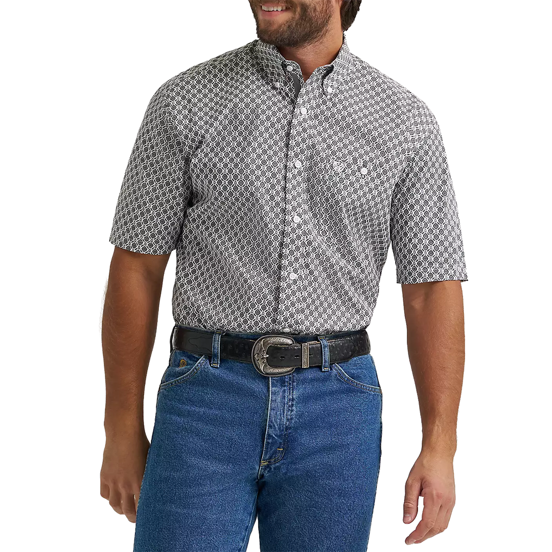 Wrangler Men's George Strait Geometric Print Short Sleeve Button Shirt