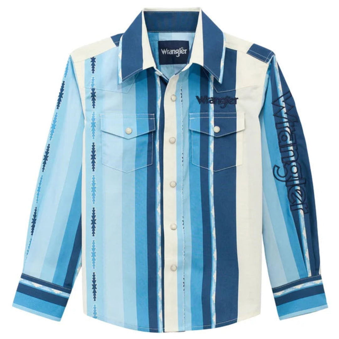Wrangler Boys' Checotah Embroidered Logo Long Sleeve Snap Shirt