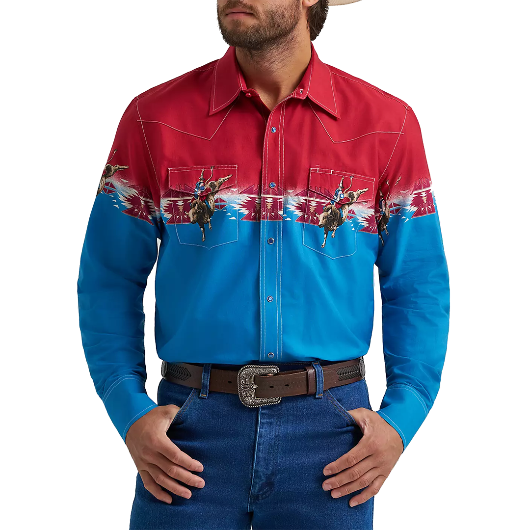 Wrangler Men's Checotah Horizontal Print Long Sleeve Snap Shirt