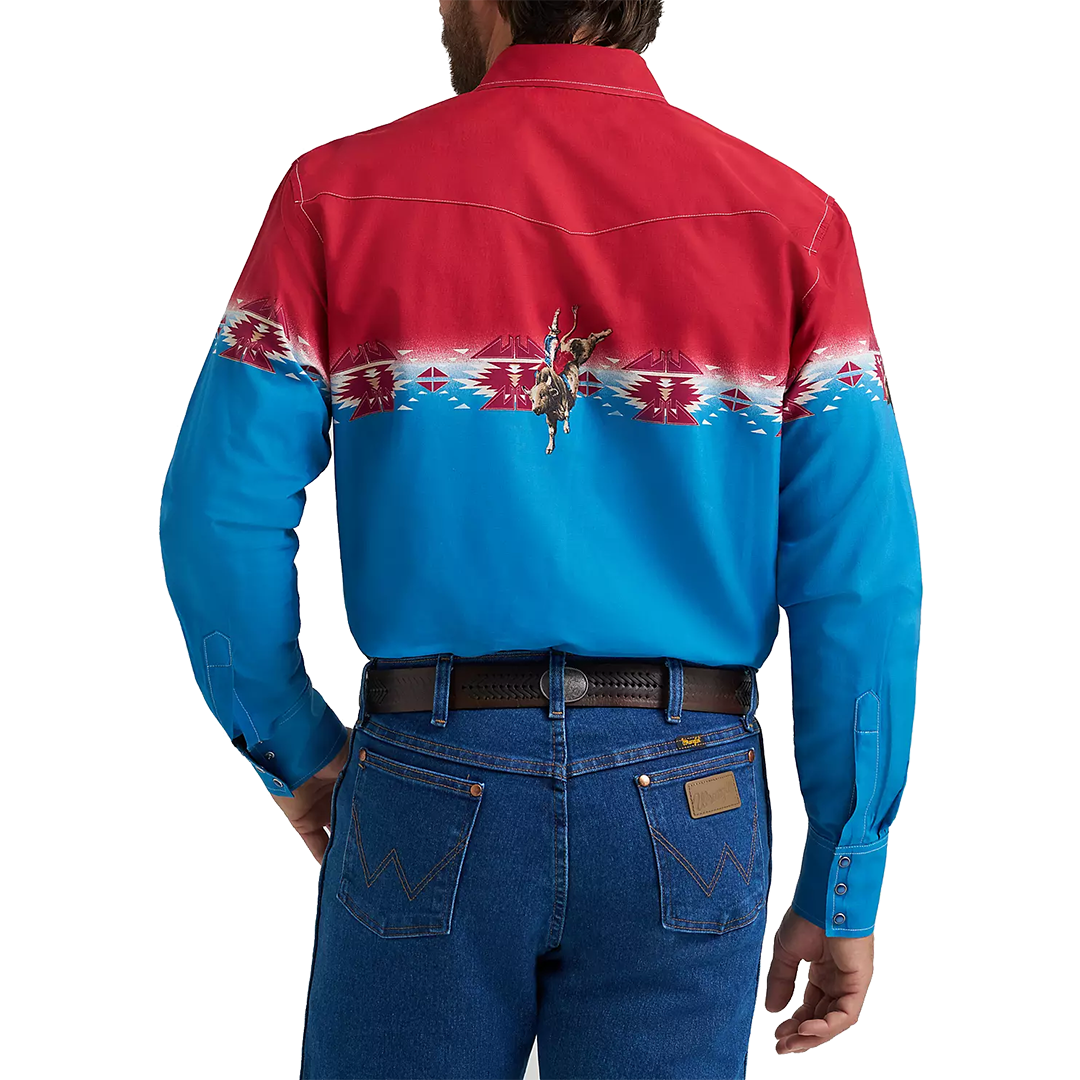 Wrangler Men's Checotah Horizontal Print Long Sleeve Snap Shirt