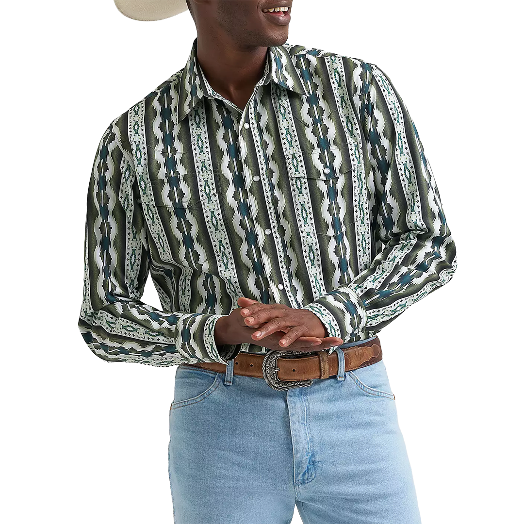 Chemise à manches longues boutonnée à imprimé diamant rétro de qualité supérieure Wrangler pour homme