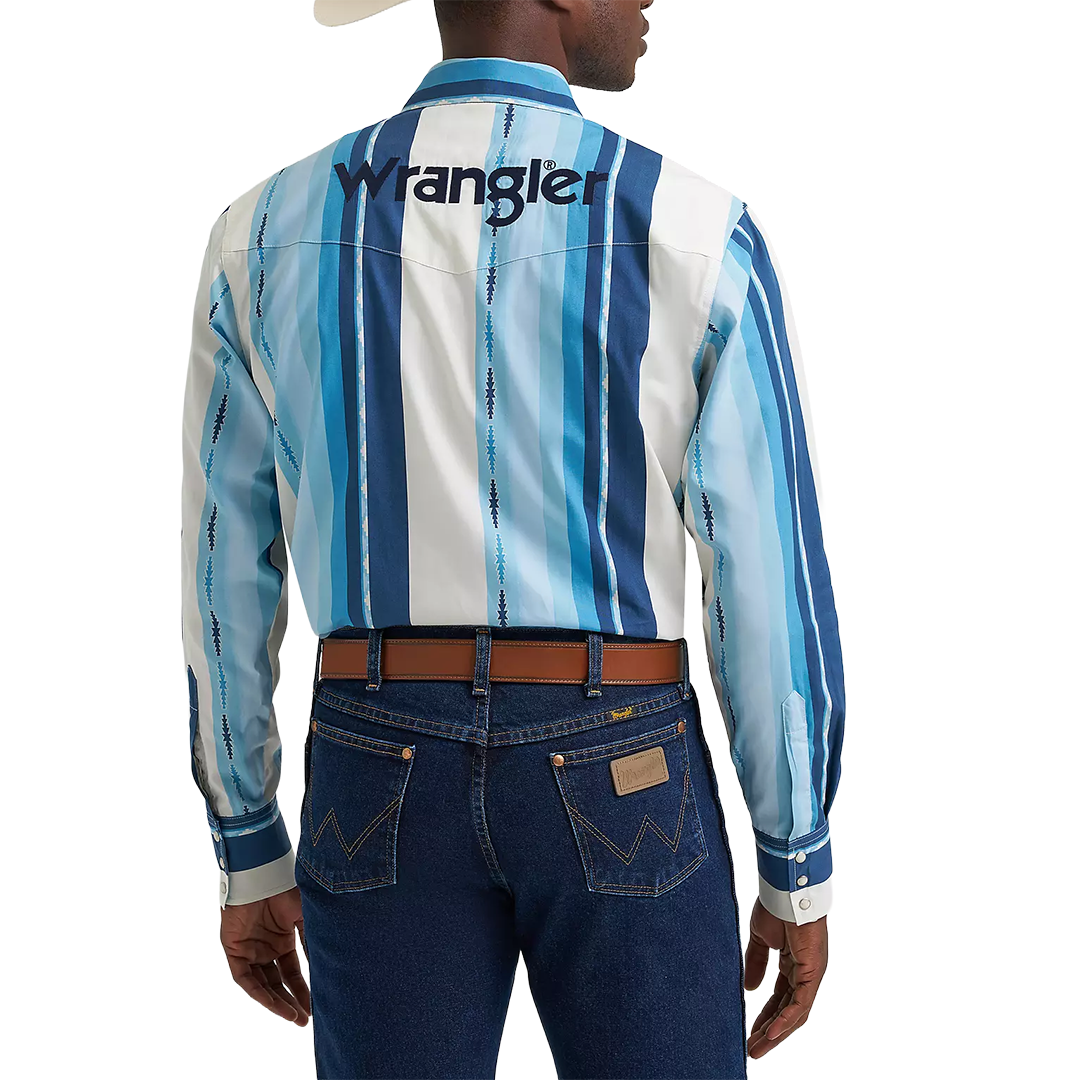 Wrangler Men's Logo Striped Long Sleeve Snap Shirt