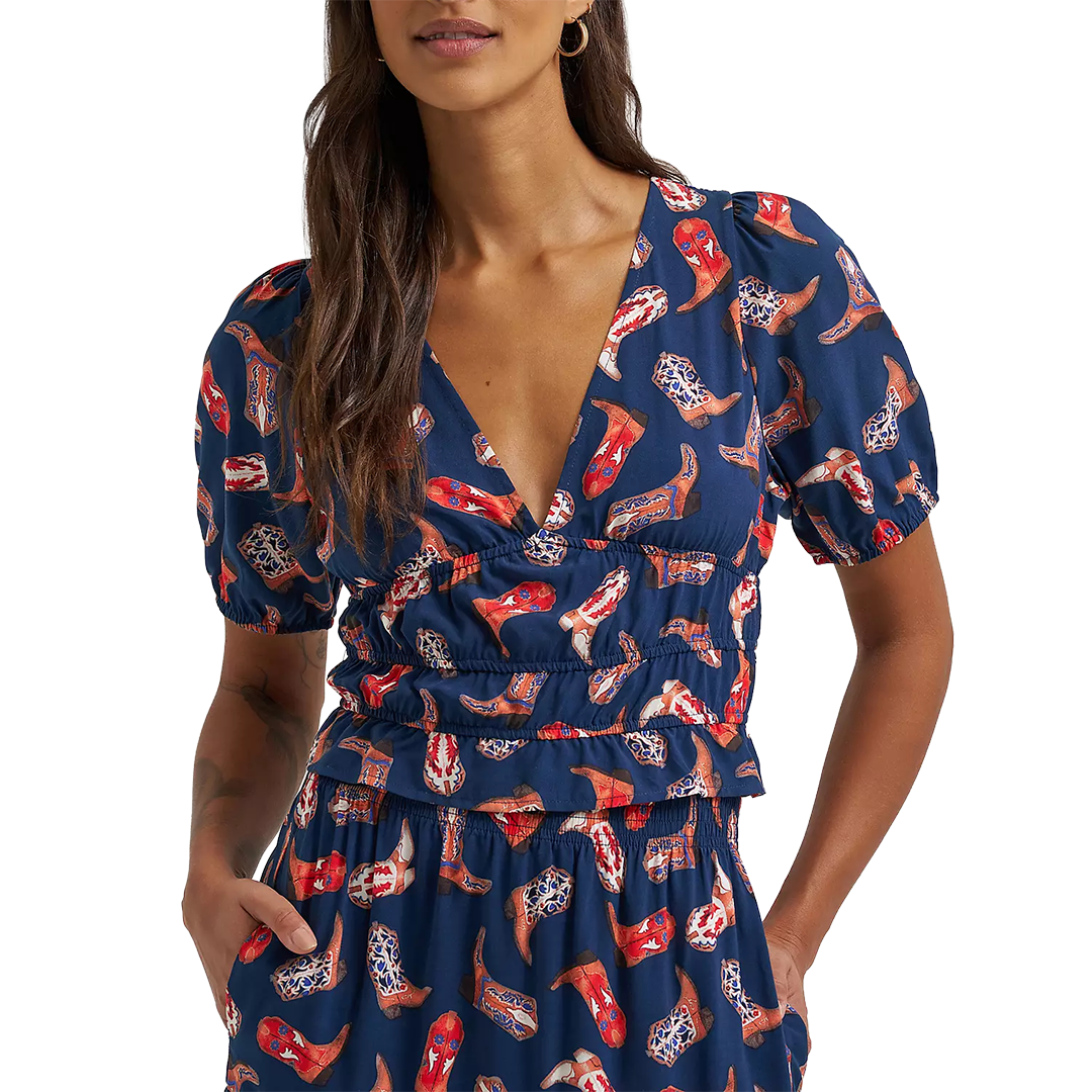 Wrangler Women's Puff Sleeve V-Neck Blouse