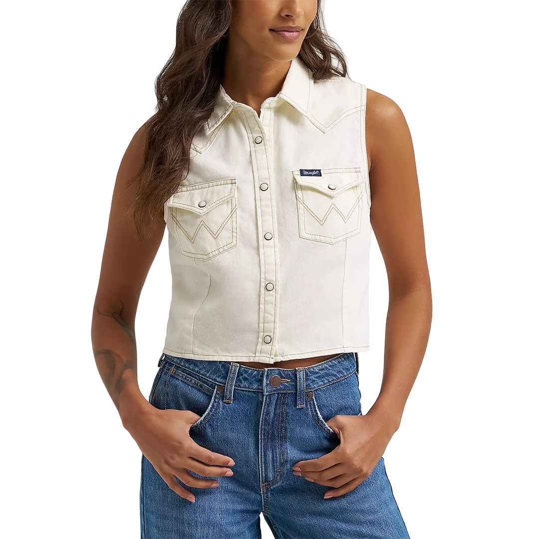 Wrangler Women's Denim Sleeveless Snap Shirt