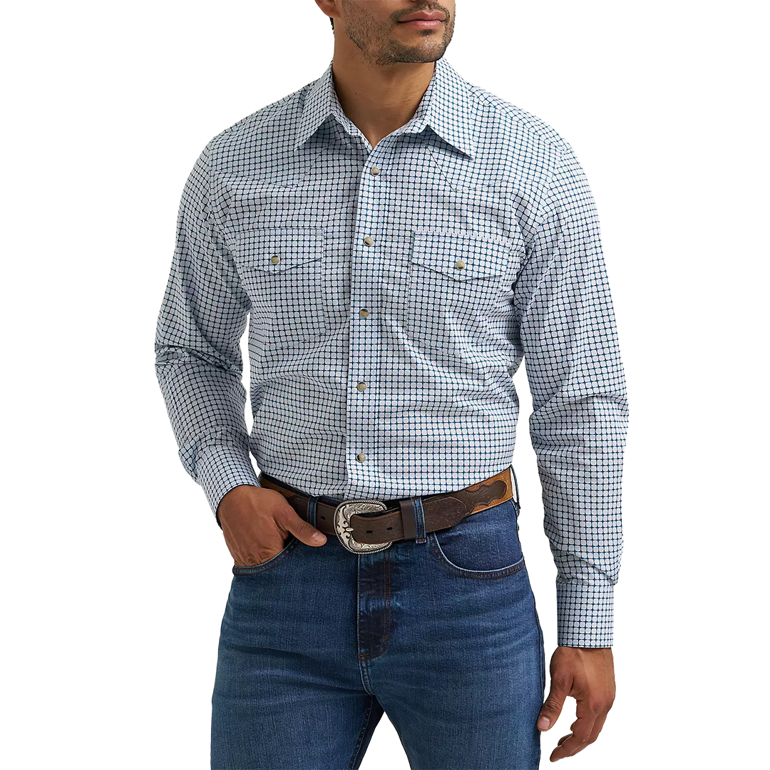 Chemise à manches longues boutonnée à imprimé diamant rétro de qualité supérieure Wrangler pour homme