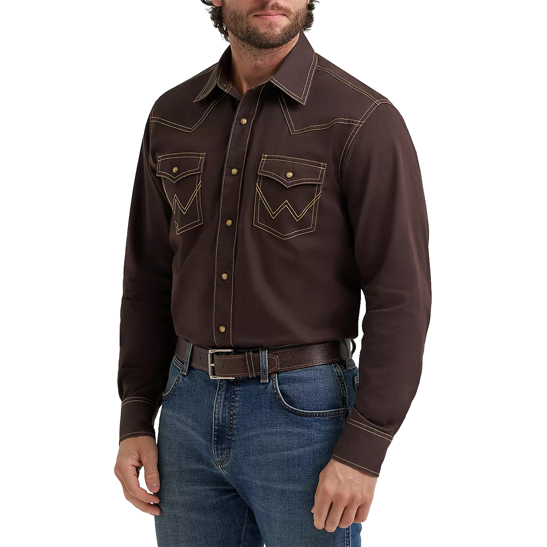 Chemise à manches longues boutonnée à imprimé diamant rétro de qualité supérieure Wrangler pour homme