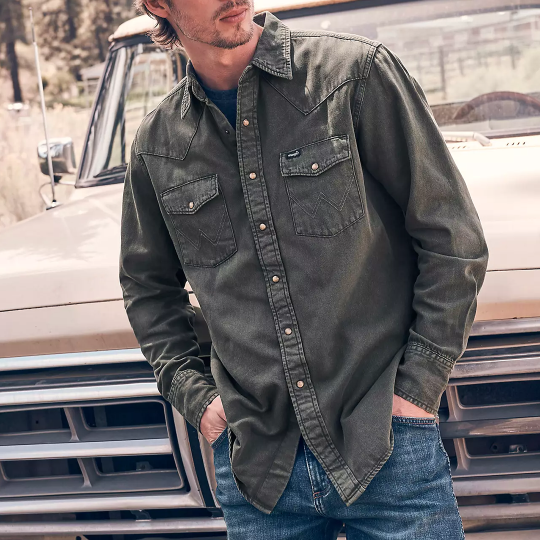 Chemise à manches longues boutonnée à motif écossais Wrangler Rétro Premium pour homme