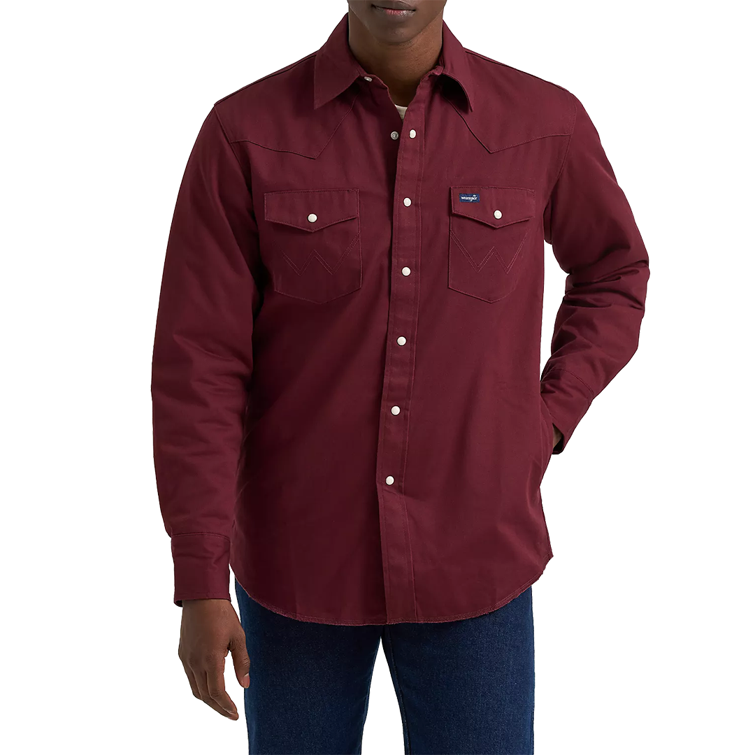 Wrangler Men's Flannel Lined Solid Long Sleeve Snap Work  Shirt
