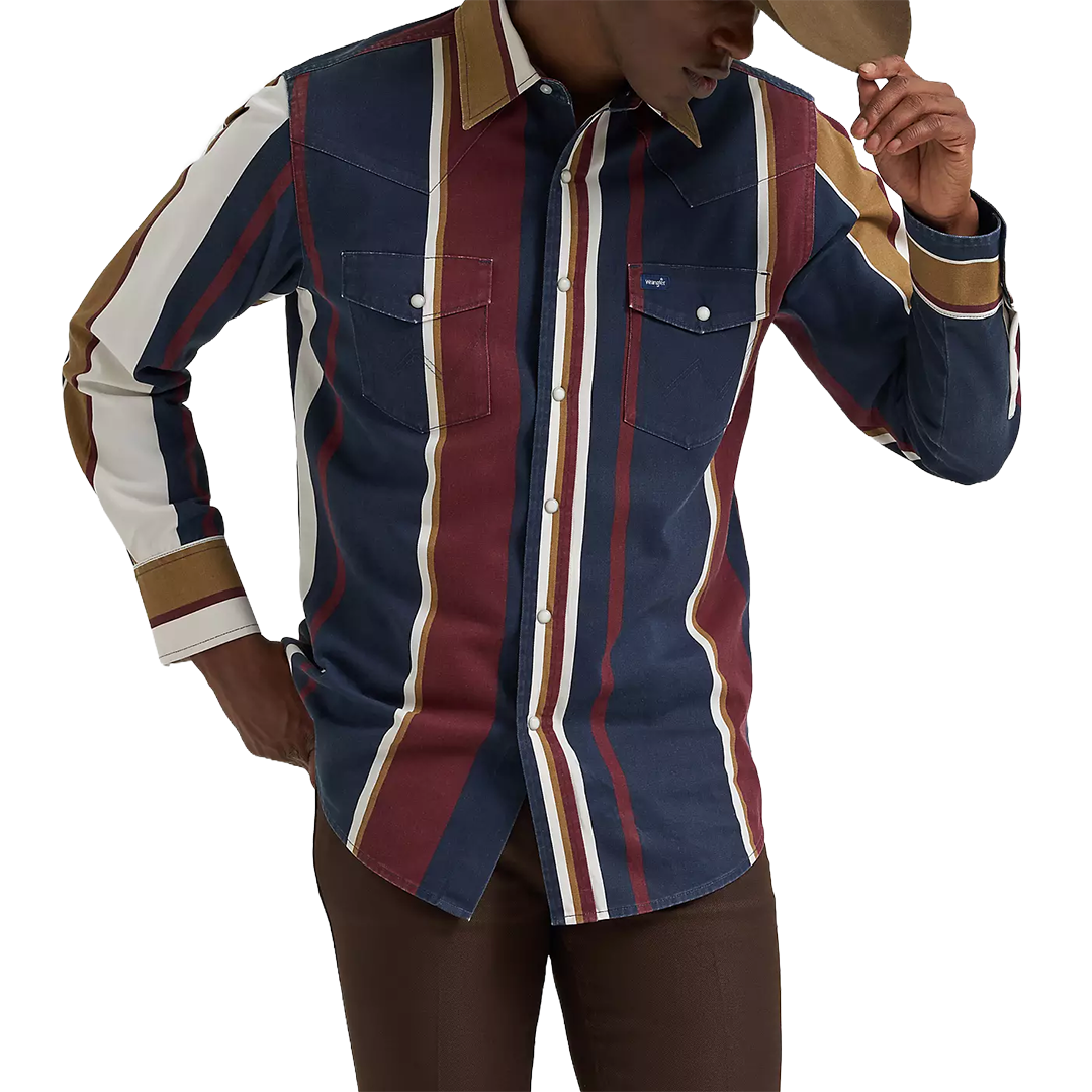 Wrangler Men's Vintage Inspired Brushpopper Long Sleeve Snap Shirt