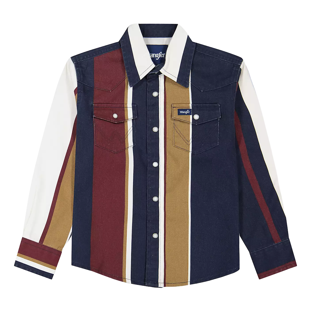 Wrangler Boys' Brushpopper Stripe Western Long Sleeve Snap Shirt