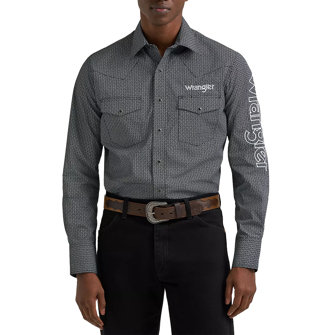 Wrangler Men's Logo Long Sleeve Snap Shirt