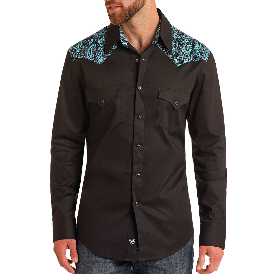 Chemise à manches longues et à boutons-pression Rock & Roll Denim Paisley Yolk Western