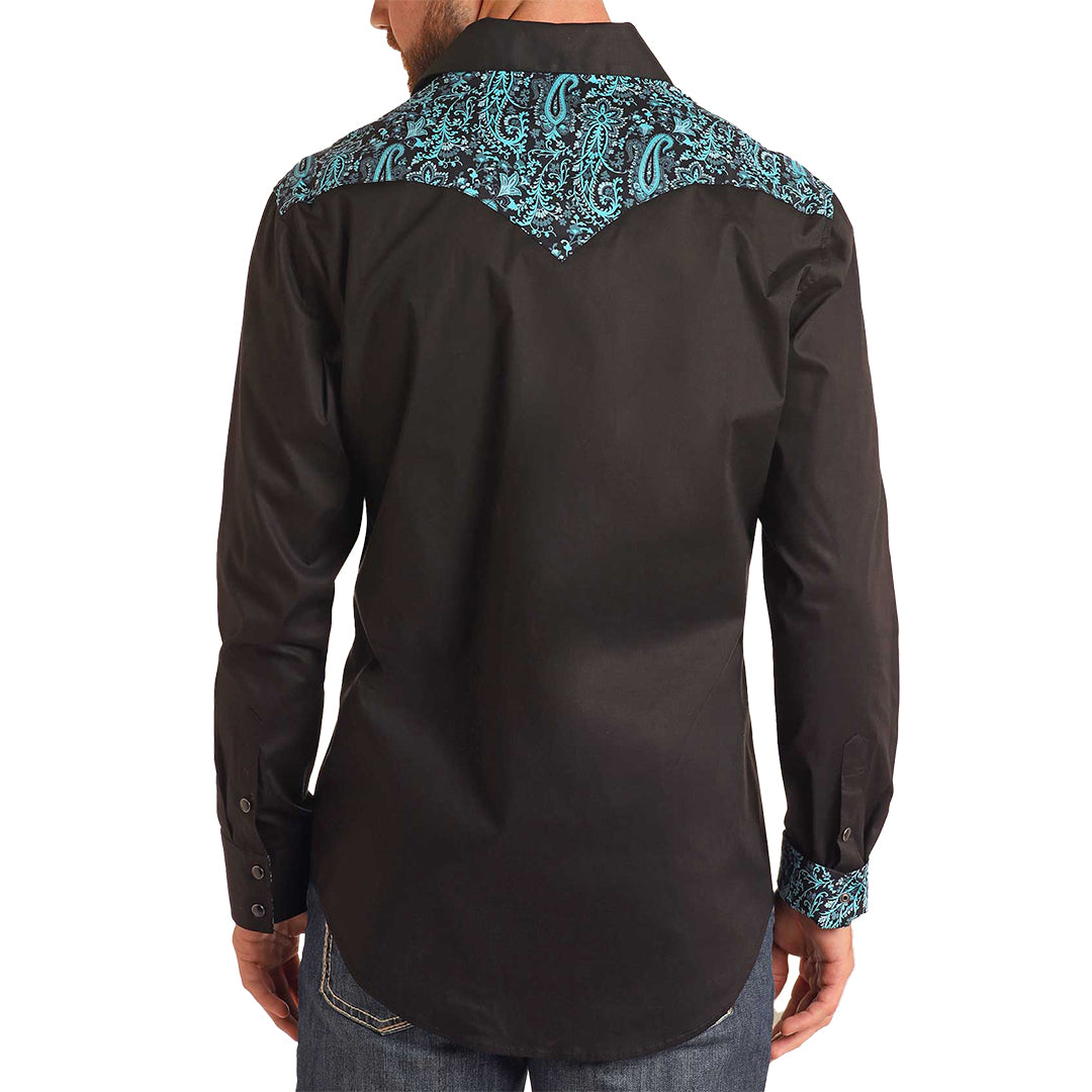 Chemise à manches longues et à boutons-pression Rock & Roll Denim Paisley Yolk Western