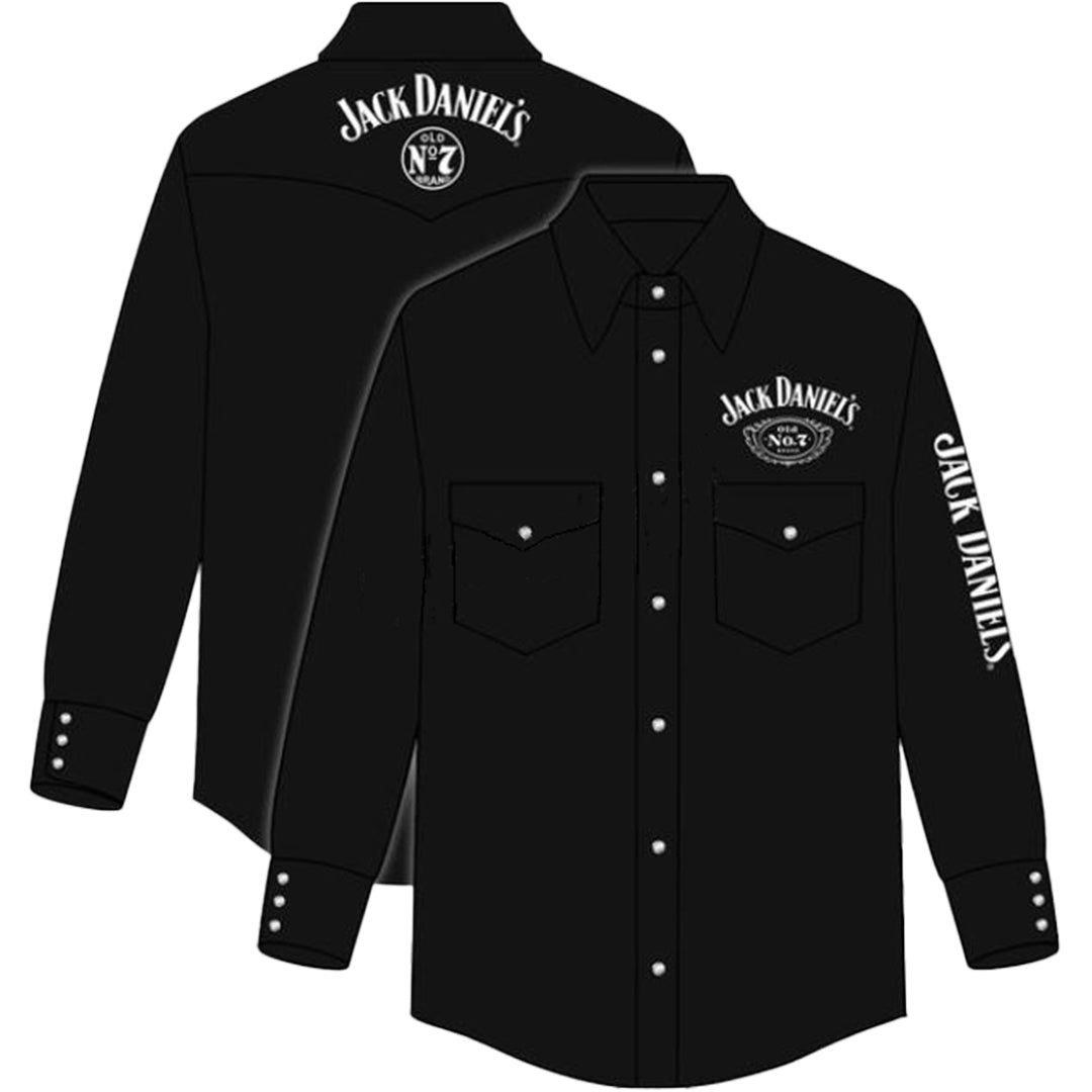 Chemise à manches longues et boutons-pression Jack Daniels noire