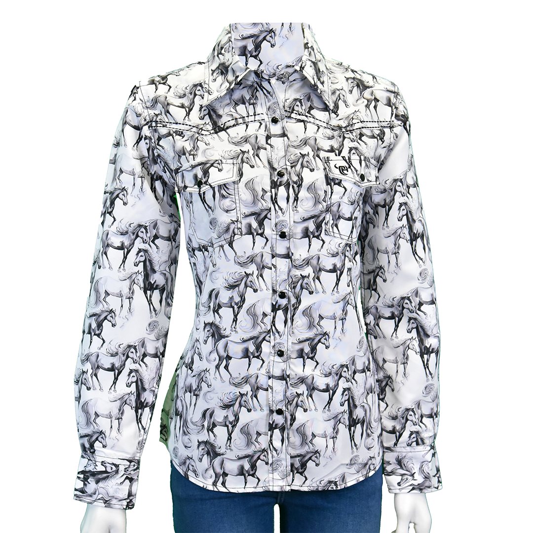 Cowgirl Hardware Women's Horse Print Long Sleeve Snap Shirt