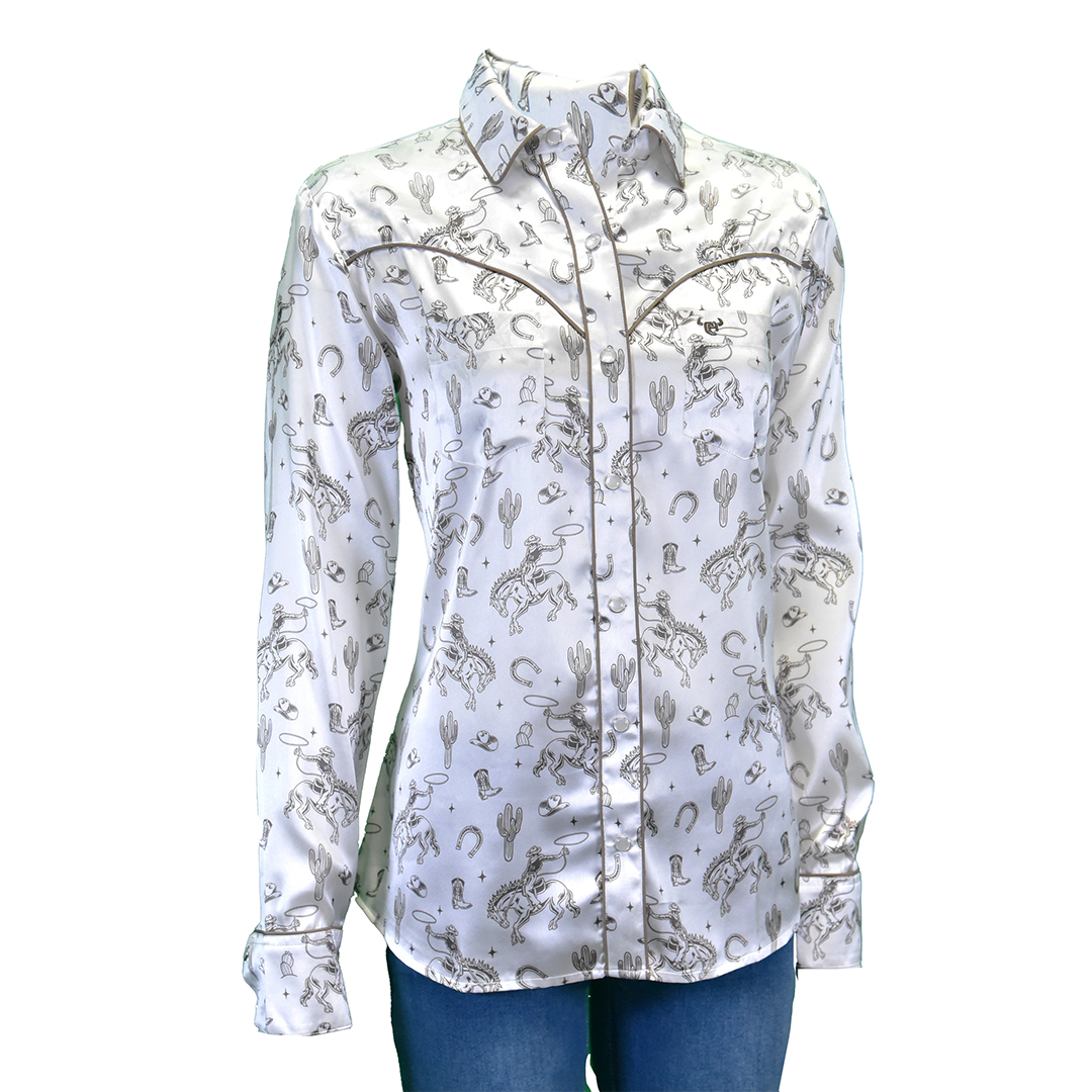 Chemise boutonnée à manches longues et franges à imprimé western pour femme Cowgirl Hardware