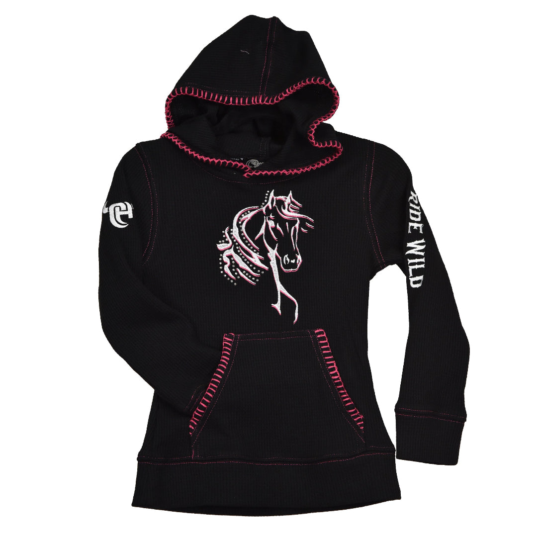 Cowgirl Hardware Girls' Horse Print Long Sleeve Thermal Hoodie