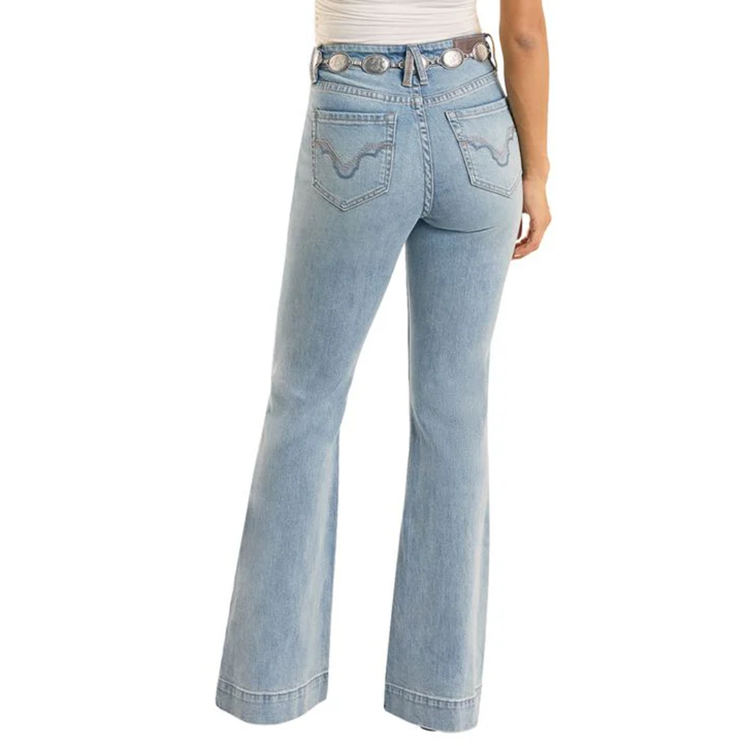 Jean bootcut Rock & Roll Denim pour femme avec motifs aztèques et entrecroisés
