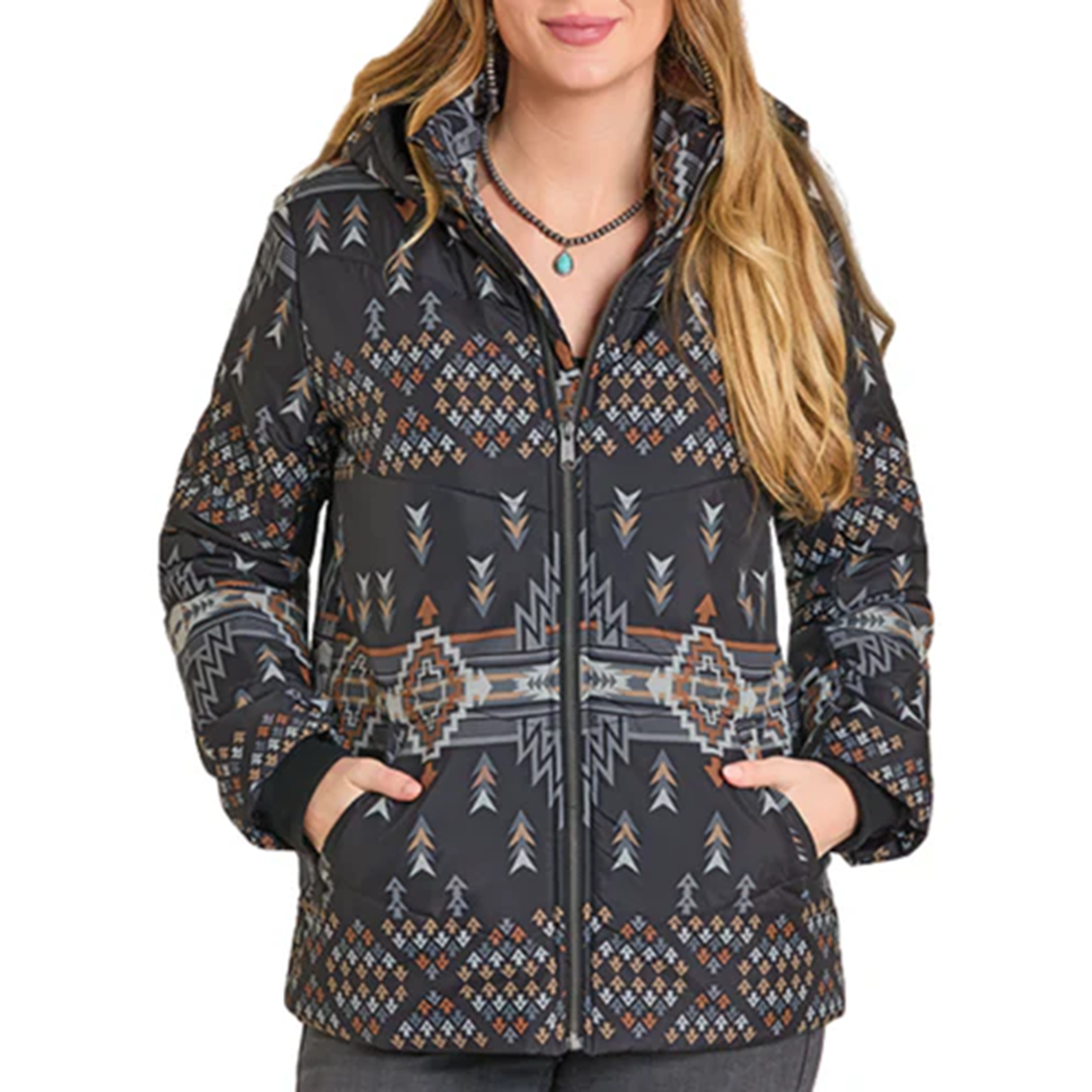 Panhandle Women's Aztec Hooded Puffer Jacket