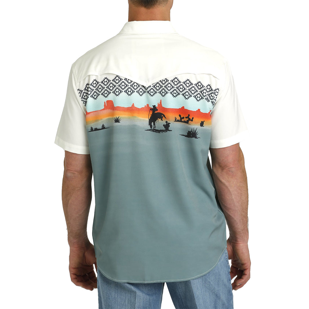 Cinch Men's Vintage Border Print Western Camp Short Sleeve Snap Shirt