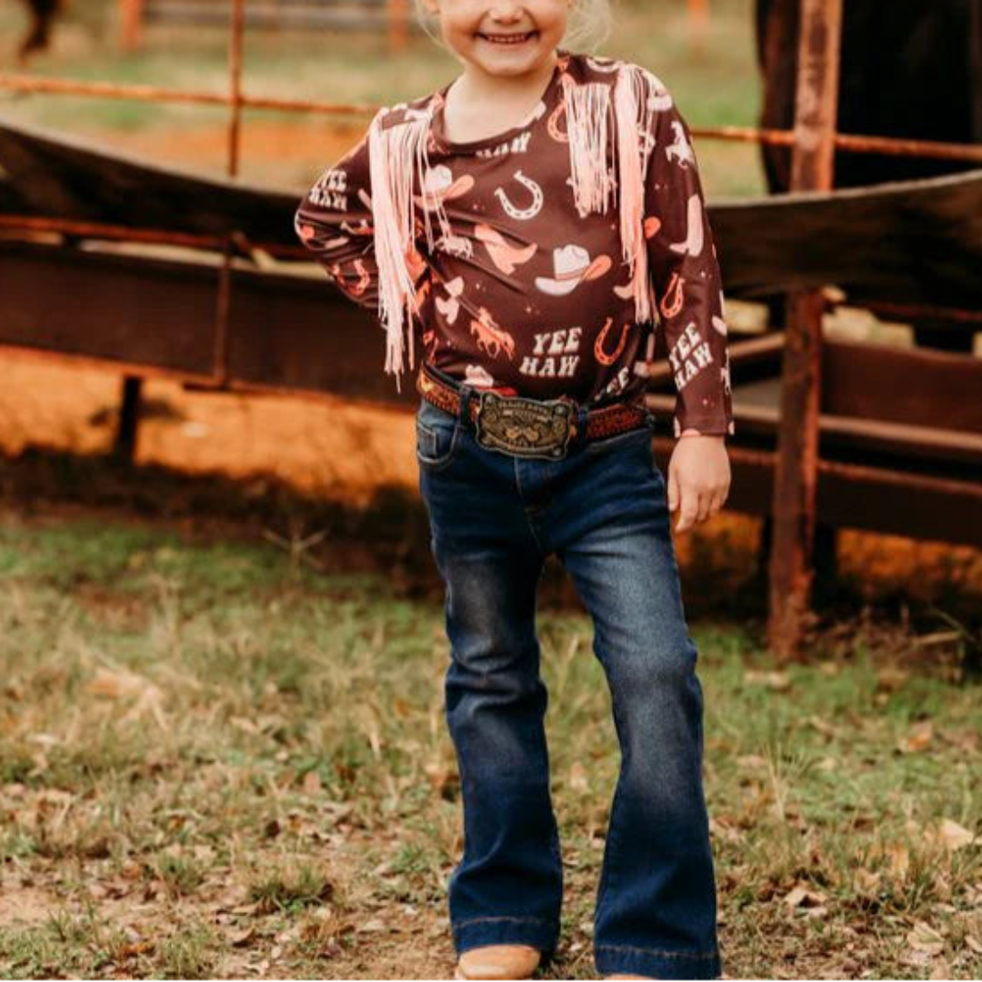 Shea Baby Toddler Girls' Yeehaw Cowgirl  Fringe Long Sleeve Shirt