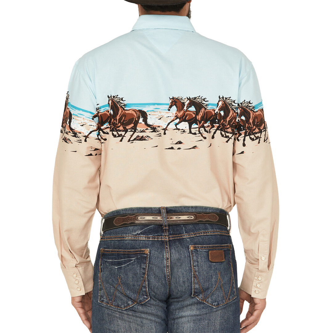 Panhandle Men's Horse Print Border Long Sleeve Snap Shirt