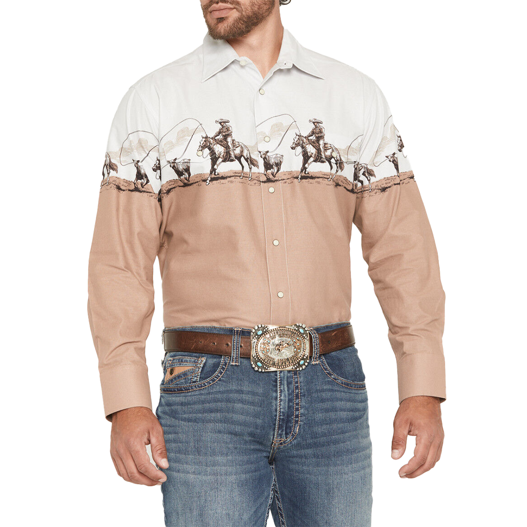 Panhandle Men's Border Print Long Sleeve Snap Shirt