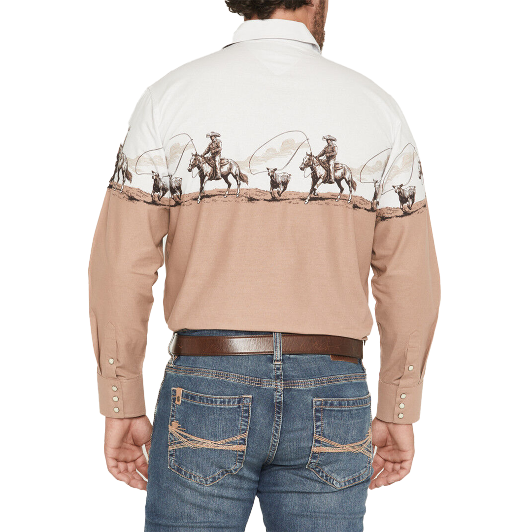 Panhandle Men's Border Print Long Sleeve Snap Shirt